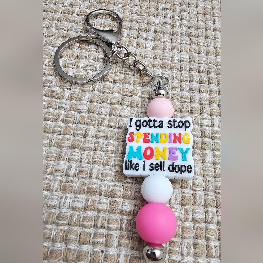 I Gotta Stop Spending Money Funny Silicone Beaded Handmade Keychain NWOT - Picture 3 of 5